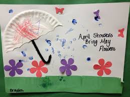 Preschool Spring Art April Showers Bring May Flower The Raindrops Are The Child S Fingerprints Diy Spring Crafts Spring Art Projects April Crafts