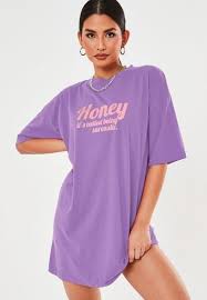 Lilac Oversized Honey Graphic T Shirt Dress In 2020 Tshirt Outfits Slogan T Shirt Dress Casual Tshirt Outfit