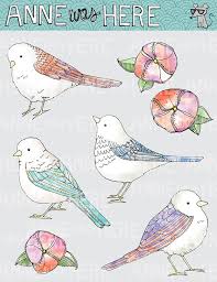 Birdie Doodles Digital Clipart Pack What You Get 7 Digital Images 4 Birds And 3 Flowers 300 Dpi For High Re Dibujos De Pajaro Ilustracion Acuarela Dibujos