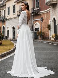 Read common sense media's a simple wedding review, age rating, and parents guide. Simple Wedding Dress Chiffon V Neck Long Sleeves Lace A Line Bridal Dresses With Train Milanoo Com