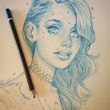 Blue Pencil Sketch Of A Girl Art Studios Human Sketch Art Sketches
