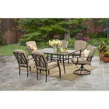 With an outdoor dining set, you can have a place to eat and enjoy the warm weather during the summer or create the perfect setting for friends to gather for a spring barbecue. Mainstays Belden Park Outdoor Patio Dining Set 7 Piece Metal Cushioned Tan Walmart Com Walmart Com
