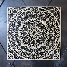 Square Crocuses Flower Wooden Mandala Natural Rosette Wall Hanging Folk Ornament Lace Wood Silhouet Wall Stencils Diy Outdoor Metal Wall Art Mandala Stencils