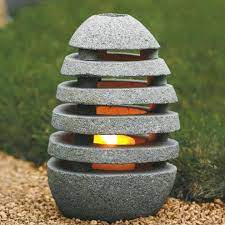 Slotted Zen Stone Lantern Vivaterra Stone Lantern Zen Garden Modern Landscape Lighting