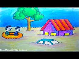 Menggambar rumah untuk anak tk youtube. Cara Menggambar Bencana Banjir Youtube