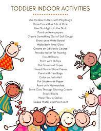 30 Toddler Indoor Activities Printable List Included Indoor Activities For Toddlers Daycare Activities Toddler Learning Activities