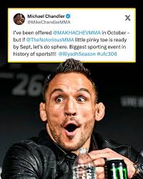 Michael Chandler says he's been offered Islam Makhachev in October… He  still wants to hold out for Conor McGregor👀