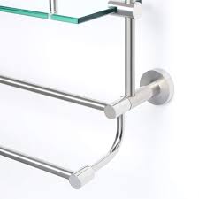 Sus304+glass bathroom shelf with towel bar wall mounted shower storage 12 inches. Bathroom Shelves Alise Bathroom Shelf Sus 304 Stainless Steel Shower Glass Shelf With Double Towel Bar Rail Wall Mount Storage Towel Rack Brushed Nickel Gy9800 Tools Home Improvement