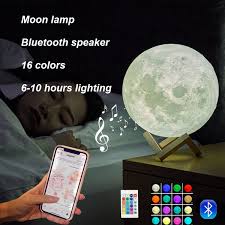 15cm Rechargeable 16 Colors Moon Lamp Bluetooth Speaker 3d Print Nightlights Speaker With Remote Control Wish