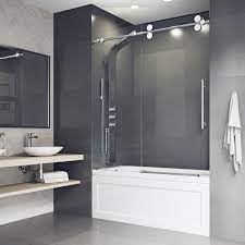 The adjustable frameless shower door is everything you want and need to complete your bathroom remodel. Vigo Elan Frameless Adjustable Sliding Tub Door