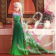 Beautiful Girl Frozen Fever Elsa Green Flower Mesh Princess Party Dress Cartoon Cosplay Dance Costume Dress Co Disney Frozen Elsa Frozen Fever Elsa Disney Elsa
