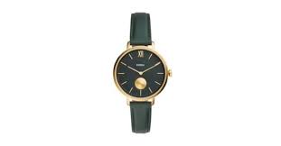 Kalya Three Hand Dark Green Leather Watch Es4662 Green Leather Leather Rfid Wallet