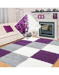 90 x 150 cm oval und 120 cm rund. Langflor Hochflor Wohnzimmer Shaggy Teppich Florhohe 3cm Kariert Lila Weiss Grau Grosse 60x110 Cm