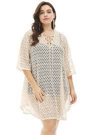 Women S Plus Size Lace Up Crochet Cover Up Ladies Swimwear Coverup Natural Crochet Lace Up Cl183n4hisu Plus Size Swimwear Plus Size Swimsuits Women S Plus Size Swimwear
