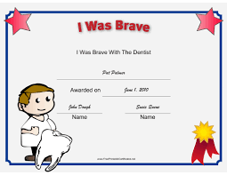 This Printable Certificate Recognizes A Child S Bravery At The Dentist And Is Illustrated With A Kid De Pediatric Dental Office Dental Kids Kids Dental Office
