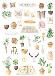 Boho Home Decor Clipart Watercolor House Interior Png Etsy In 2020 Creative Illustration Scene Creator Clip Art