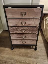 Two drawers with metal runners and safety stops; Stratford Wood Metal 5 Drawer Rolling Cart Big Lots Rolling Cart Wood And Metal Furniture Renovation