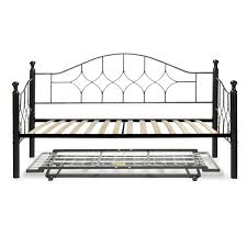 Reportedly, the pop up trundle bed's entire frame is covered by a vinyl looks, like an artificial leather but with different tactility and is considered white, not creamy. Twin Metal Daybed Frame With Wooden Slats And Pop Up Trundle Bed Fastfurnishings Com