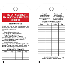 A fire extinguisher inspection is a way to check your fire extinguishers to make sure that, should you need them, they'll do their job. Fire Extinguisher Recharge And Inspection Record Tags Brady Part 76222 Brady Bradycanada Ca