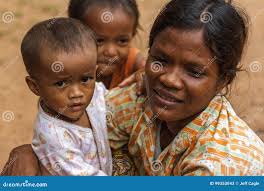 Mother and Children in Cambodian Village Editorial Stock Photo