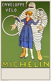 Michelin By Fabiano 1910 France Vintage Poster Reproductions This Vertical French Transportation Poster Features A Woman Standing In Front Of A Man Made Of T Vintage Posters Cycling Posters Poster Prints