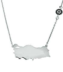 Silber getönten karte umriss anhänger halsketten der anhänger ist etwa 1/2 zoll von 1 1/4 zoll die halskette ist 18 zoll lang und kommt mit einem karabinerverschluss. Turkei Umriss Kette Mit Nazar 925 Er Echtsilber Baysilver