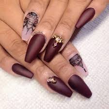 Nail Designs Red Burgandy Black Lace Henna Gold Gems Maroon Nails Nail Designs Fashion Nails