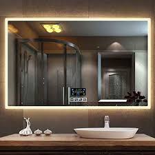 Qz Multifunctional Bathroom Mirror Wall Mounted Makeup Mirror Time Temperature Lighting Function Blu In 2020 Wall Mounted Makeup Mirror Bathroom Mirror Lights Mirror