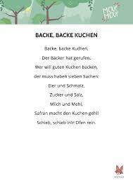 Wer will guten kuchen backen, der muss haben sieben sachen, eier und schmalz, butter und salz, milch und mehl, safran macht den kuchen gehl! Backe Backe Kuchen Lied Liedtext Moupmoup Kinderlieder Kinder Lied Kinderlieder Kinder Reime