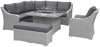 Your half price delivery discount has been applied. Nova Deluxe Harper Outdoor Rattan Corner Dining Set Fire Pit Garden Table Sofa With Armchair Stool White Wash Wicker Weave Patio Furniture Amazon Co Uk Home Kitchen
