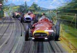 These limited edition works of art may or may not be currently available. Nicholas Watts Artist Signed Limited Edition Colour Print 39 Fangio Auto Racing Art Automotive Art Illustrations Racing Art