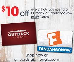 Cookies are not enabled on your browser.please enable cookies in your browser preferences to continue. Expired Giant Eagle Buy 50 Outback Steakhouse Fandangonow Gift Cards For 40 Limit 1 Per Transaction Gc Galore