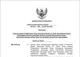 Contoh surat keputusan kepala desa. Surat Keputusan Sk Kepala Desa Tentang Penunjukan Pemegang Kekuasaan Pengelolaan Keuangan Desa