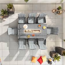 Sold and shipped by spreetail. Nova Sienna Fireglow 8 Seat Rattan Dining Set 2m X 1m Rectangular Gas Firepit Table Grey Crownhill