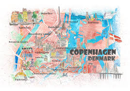 All places, streets and buildings photos from satellite. Copenhagen Denmark Illustrated Map With Main Roads Landmarks And Highlights Painting By M Bleichner
