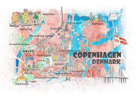 All places, streets and buildings photos from satellite. Copenhagen Denmark Illustrated Map With Main Roads Landmarks And Highlights Painting By M Bleichner