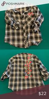 Plaid Button Up Flannel With Flower Embroidery Clothes Design Fashion Plaid Button