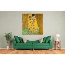 Ozdoba jest kolorowa z przewagą ciepłych. Pocalunek Gustav Klimt Obraz Na Plotnie Canvas Reprodukcja Obrazu