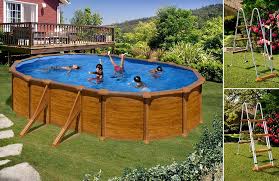 Piscine Acier Decor Bois 6 34 X 3 99 X 1 22 M Piscine Hors Sol Piscine Acier Piscine Ovale