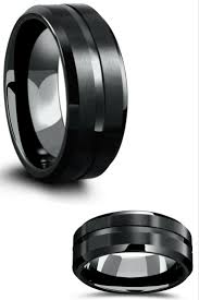 8mm Black Tungsten Wedding Band With Polished Center Channel Satin Top Black Wedding Rings Black Tungsten Wedding Band Mens Wedding Rings Black