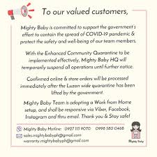 Ecomom Philippines Mighty Baby Announcement Our Current Quarantine Situation Is Unable To Serve All Your Confirmed Orders But Rest Assured We Will Be Processing Them As Soon As Possible We Hope