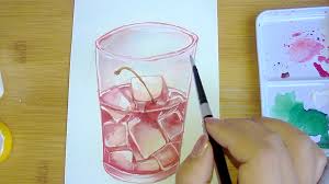 Connect the horizontal lines using two straight lines, enclosing a trapezoid. How To Paint Watercolor Cherry Ice Water Step By Step For Beginner Watercolor Drink Tutorial Hiart