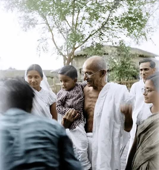 Mahatma Gandhi with a Boy, Print 1945