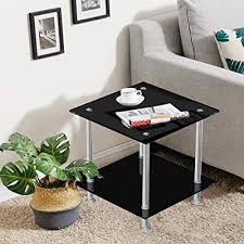 Shop wayfair for the best two tier side table. Buy Square Glass End Table Sofa Side Table 2 Tier Small Coffee Table For Limited Space 17 7 Modern Corner Table With Chrome Legs For Living Room Reception Room Meeting Room Home Office Black