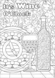 Line art black and white mulled wine glass. Wine O Clock Printable Adult Coloring Page From Etsy