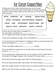 Baggie Ice Cream Worksheet Connecting Ideas Together Solid Liquid Gas Melting Freezing Con Chemical And Physical Changes Matter Science Changes In Matter