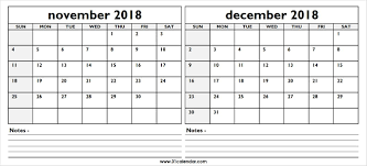 Calendar 2018 November December With Notes Editable December January Calendar December Calendar Calendar Printables