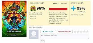 Based upon rotten tomato scores as of july 8th, 2019. Thor Ragnarok Is Currently The Highest Scoring Comic Book Movie Of All Time On Rotten Tomatoes At 96 Marvelstudios