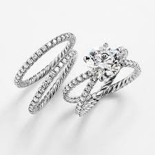 Dy Diamond And Platinum Wedding Bands With The Dy Crossover Engagement Ri Black Diamond Ring Engagement Crossover Engagement Ring David Yurman Engagement Ring