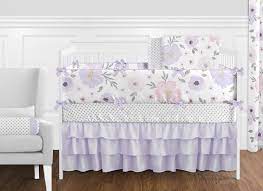 Lavender And Grey Watercolor Floral 9 Piece Crib Bedding Collection